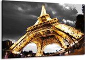Schilderij Op Canvas - Groot -  Eiffeltoren - Geel, Zwart, Grijs - 140x90cm 1Luik - GroepArt 6000+ Schilderijen Woonkamer - Schilderijhaakjes Gratis