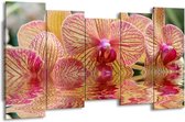 GroepArt - Canvas Schilderij - Orchidee - Geel, Rood, Wit - 150x80cm 5Luik- Groot Collectie Schilderijen Op Canvas En Wanddecoraties