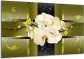 Glasschilderij Orchidee - Groen - 120x70cm 1Luik - Foto Op Glas - Geen Acrylglas Schilderij - GroepArt 6000+ Glasschilderijen Art Collectie - Wanddecoratie - Woonkamer - Slaapkamer
