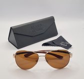 Unisex zonnebril gepolariseerd / pilotenbril / goude montuur / bril met harde en zachte brillenkokers en doekje - UV400 cat 3 - bril met brillenkoker / bruine lenzen - PZ2419 Geweldig cadeau / Aland optiek