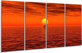 GroepArt - Glasschilderij - Zonsondergang - Rood, Geel, Zwart - 160x80cm 4Luik - Foto Op Glas - Geen Acrylglas Schilderij - 6000+ Glasschilderijen Collectie - Wanddecoratie