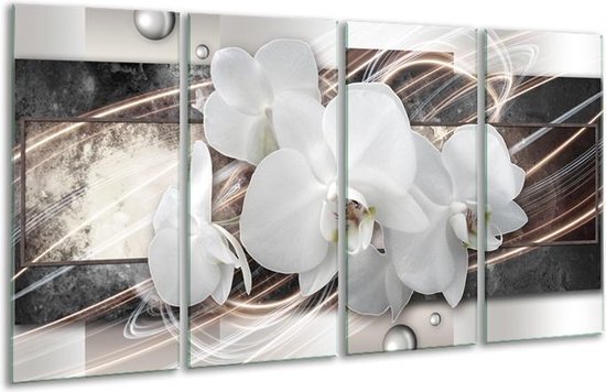 Glas schilderij Orchidee, Bloemen | Grijs, Wit | | Foto print op Glas |  F007833