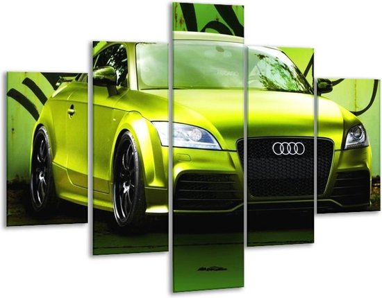Glasschilderij -  Audi - Groen, Zwart - 100x70cm 5Luik - Geen Acrylglas Schilderij - GroepArt 6000+ Glasschilderijen Collectie - Wanddecoratie- Foto Op Glas