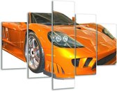 Glasschilderij -  Auto - Geel, Oranje, Wit - 100x70cm 5Luik - Geen Acrylglas Schilderij - GroepArt 6000+ Glasschilderijen Collectie - Wanddecoratie- Foto Op Glas