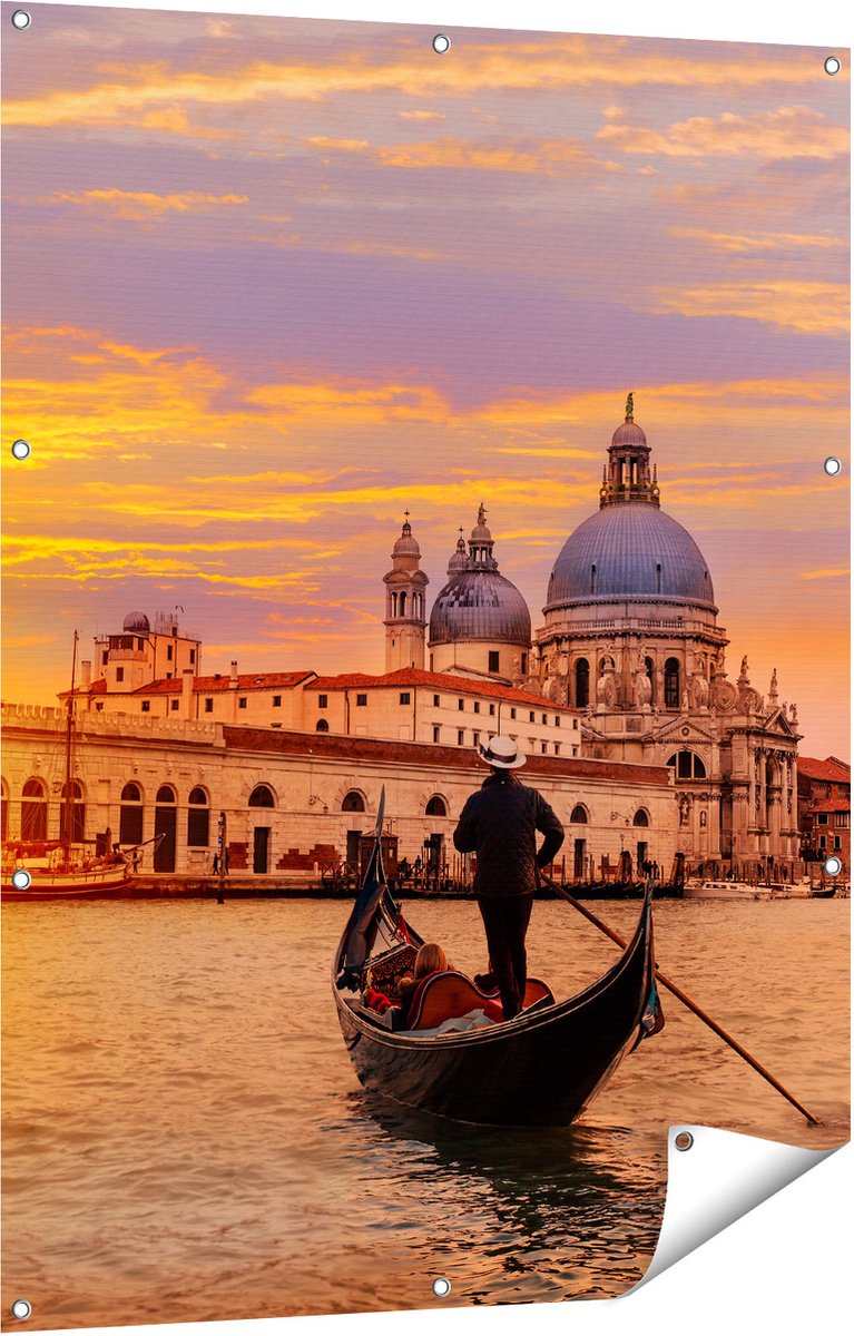 Gards Tuinposter Gondel in Veneti� voor het Basiliek - 90x120 cm - Tuindoek - Tuindecoratie - Wanddecoratie buiten - Tuinschilderij Multikleur