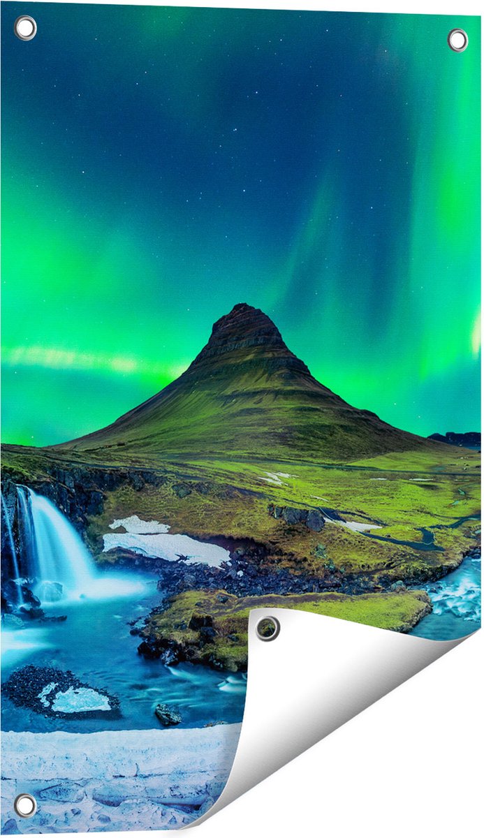Gards Tuinposter Noorderlicht bij de Watervallen in IJsland - 40x60 cm - Tuindoek - Tuindecoratie - Wanddecoratie buiten - Tuinschilderij Multikleur