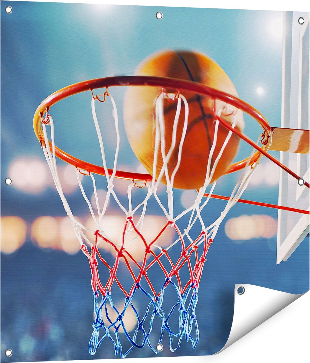 Gards Tuinposter Basketbal in Ring - Hoepel - Bord - 80x80 cm - Tuindoek - Tuindecoratie - Wanddecoratie buiten - Tuinschilderij Multikleur