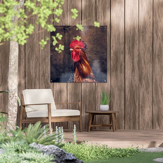 Gards Tuinposter Haan van Dichtbij - 80x80 cm - Tuindoek - Tuindecoratie - Wanddecoratie buiten - Tuinschilderij