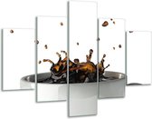 Glasschilderij -  Koffie, Keuken - Wit, Bruin - 100x70cm 5Luik - Geen Acrylglas Schilderij - GroepArt 6000+ Glasschilderijen Collectie - Wanddecoratie- Foto Op Glas