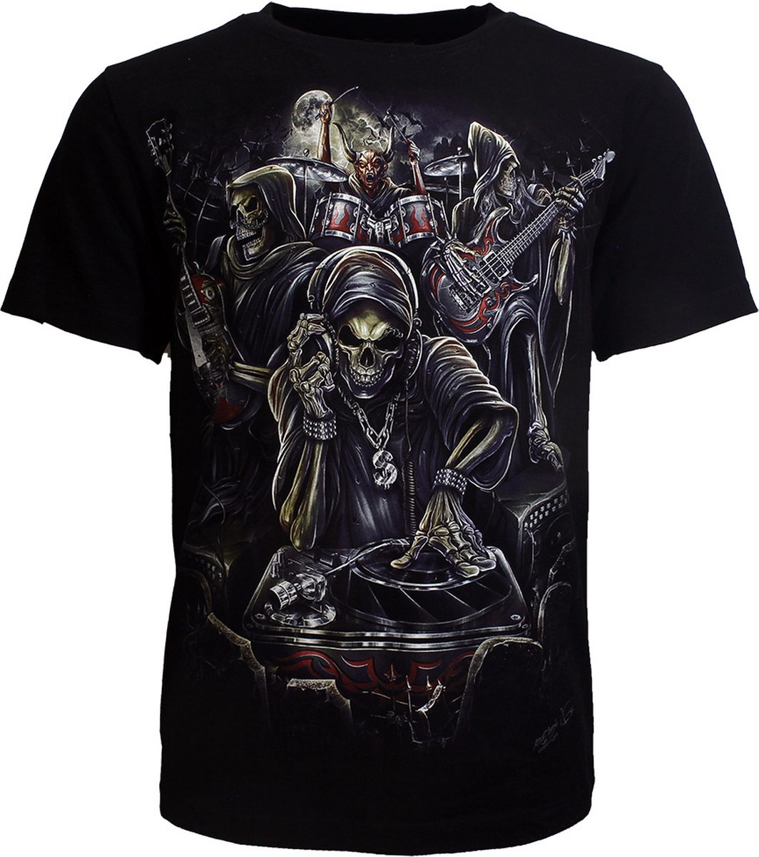Biker Skull Skeleton Band Glow in the Dark T-Shirt - Origineel Design - XL
