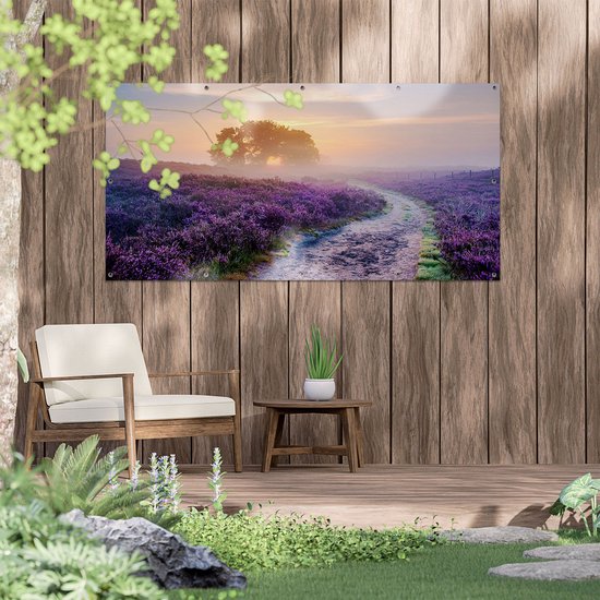 Gards Affiche de jardin Chemin dans la Prairie de la Veluwe - 160x80 cm - Toile de jardin - Décoration de jardin - Décoration murale extérieur - Tableau de jardin