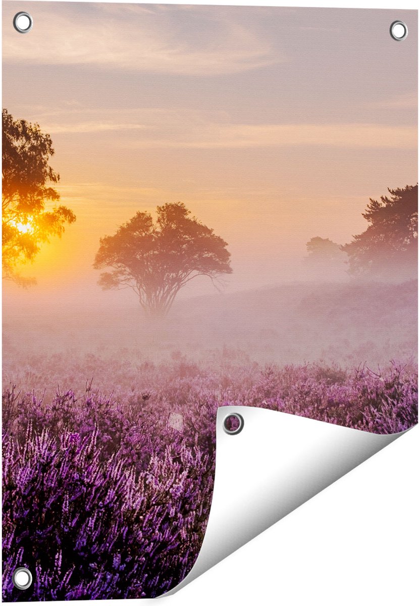 Gards Tuinposter Weide in de Veluwe bij Zonsondergang - 40x50 cm - Tuindoek - Tuindecoratie - Wanddecoratie buiten - Tuinschilderij Multikleur