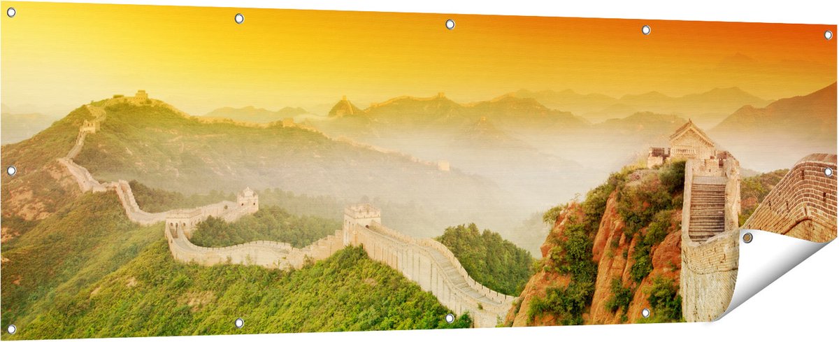 Gards Tuinposter Chinese Muur bij Zonsopgang - 180x60 cm - Tuindoek - Tuindecoratie - Wanddecoratie buiten - Tuinschilderij Multikleur