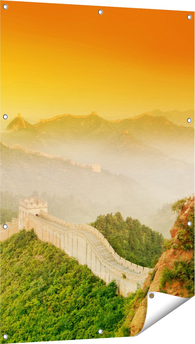 Gards Tuinposter Chinese Muur bij Zonsopgang - 80x120 cm - Tuindoek - Tuindecoratie - Wanddecoratie buiten - Tuinschilderij Multikleur