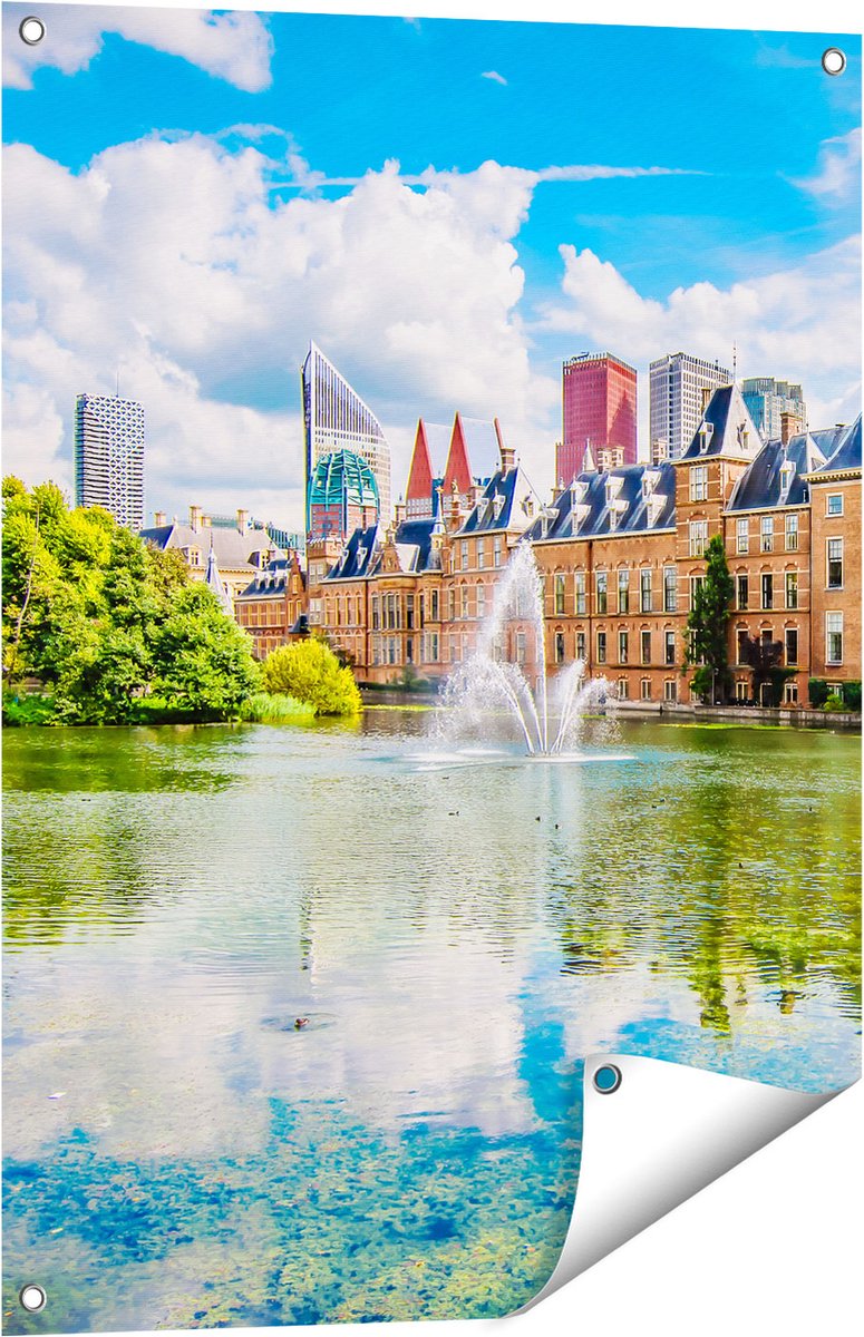 Gards Tuinposter Binnenhof met het Hofvijver in Den Haag - 60x80 cm - Tuindoek - Tuindecoratie - Wanddecoratie buiten - Tuinschilderij Multikleur
