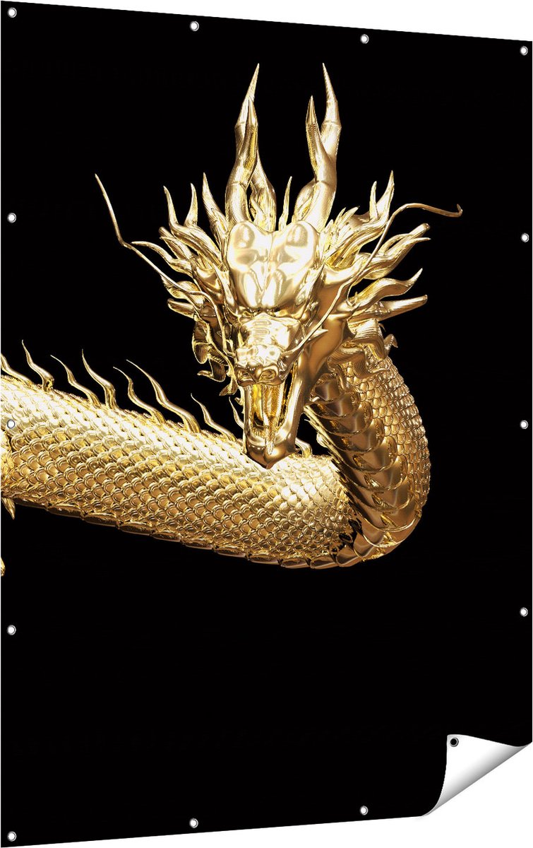 Gards Tuinposter Gouden Draak - 120x160 cm - Tuindoek - Tuindecoratie - Wanddecoratie buiten - Tuinschilderij Multikleur
