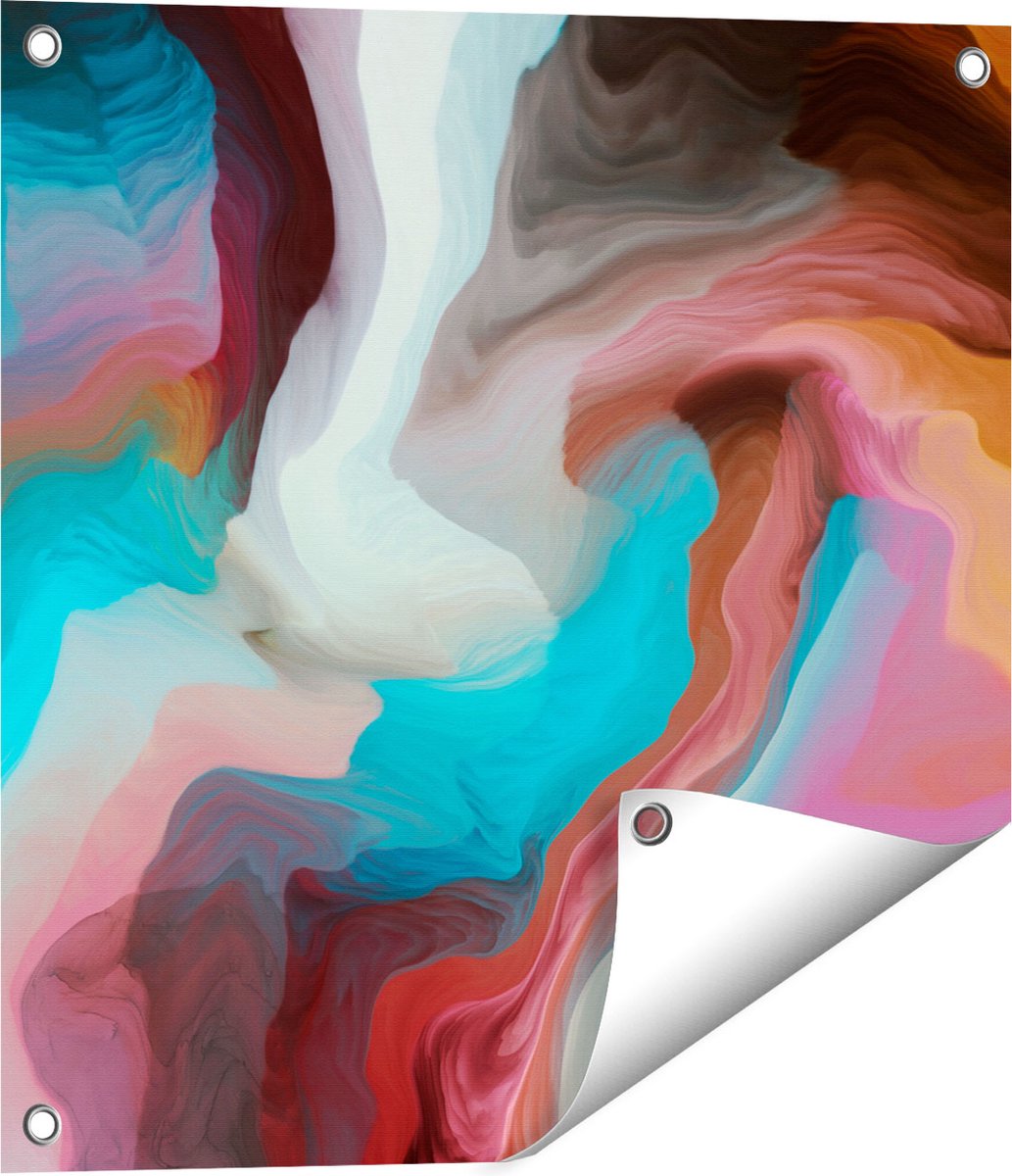 Gards Tuinposter Abstracte Kunst - Kleurrijke Golven - 50x50 cm - Tuindoek - Tuindecoratie - Wanddecoratie buiten - Tuinschilderij Multikleur