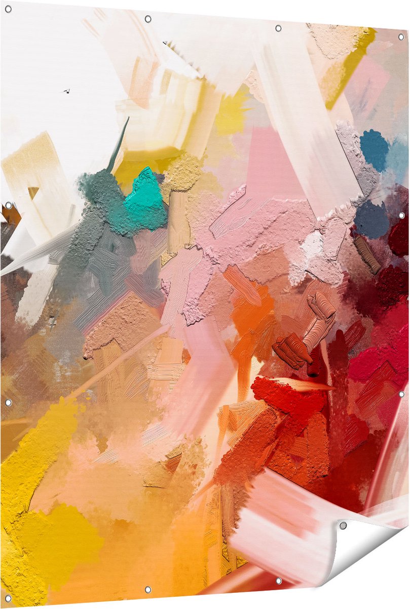 Gards Tuinposter Abstracte Kunst - Kleurrijke Olieverf - 120x150 cm - Tuindoek - Tuindecoratie - Wanddecoratie buiten - Tuinschilderij Multikleur