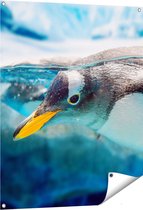 Gards Tuinposter Pingu�n Zwemt onder Water - 80x100 cm - Tuindoek - Tuindecoratie - Wanddecoratie buiten - Tuinschilderij
