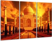 Glasschilderij Taj Mahal - Oranje, Geel, Zwart - 120x80cm 3Luik - Foto Op Glas - Geen Acrylglas Schilderij - GroepArt 6000+ Glas Art Collectie - Maatwerk Mogelijk