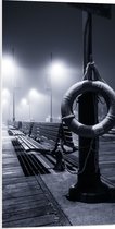 PVC Schuimplaat - Reddingsboei met Bankjes in het Zwart Wit - 50x100 cm Foto op PVC Schuimplaat (Met Ophangsysteem)