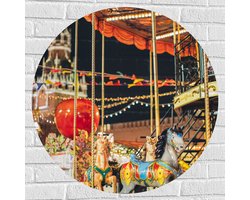 Muursticker Cirkel - Paard van Draaimolen op de Kermis - 80x80 cm Foto op Muursticker