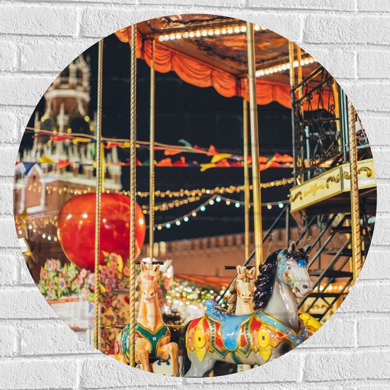 Muursticker Cirkel - Paard van Draaimolen op de Kermis - 80x80 cm Foto op Muursticker