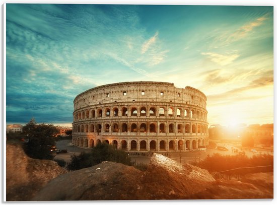 PVC Schuimplaat - Zonsondergang achter het Colesseum in Rome, Italië - 40x30 cm Foto op PVC Schuimplaat (Met Ophangsysteem)