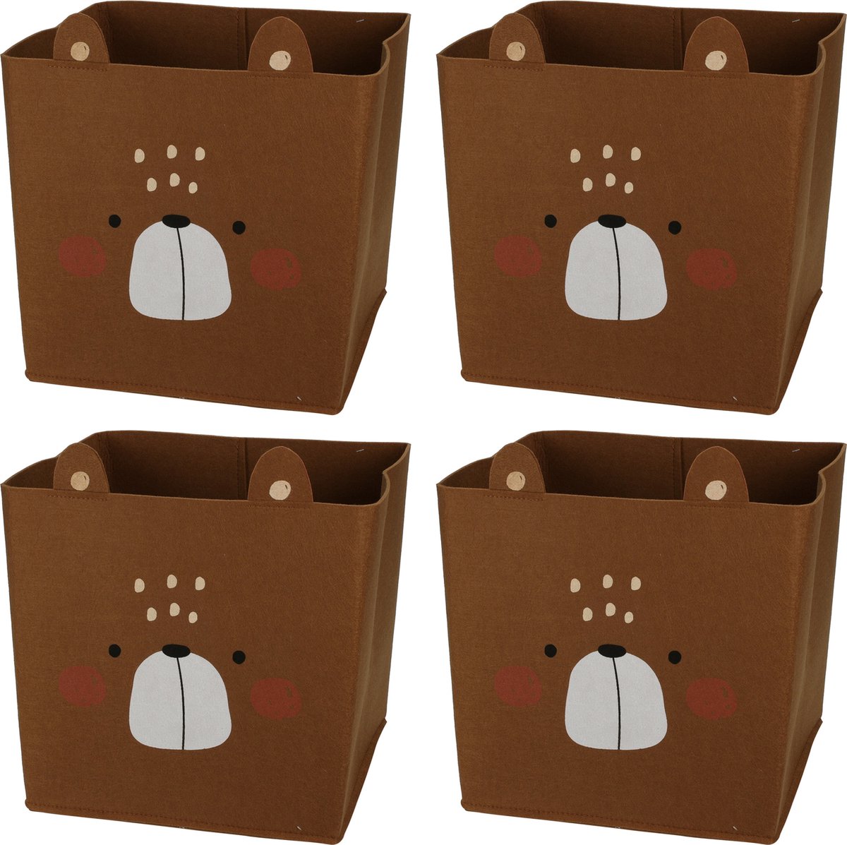 Opbergmand vilt kinderkamer - 4x stuks - dieren thema beer - 32 cm