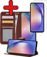 Hoesje Geschikt voor Samsung A54 Hoesje Book Case Hoes Portemonnee Cover Walletcase Met Screenprotector - Hoes Geschikt voor Samsung Galaxy A54 Hoes Bookcase Hoesje - Bruin