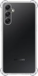 Transparante telefoonhoes met versterkte hoeken, die de achterkant van een telefoon met drie camera's toont. Samsung logo zichtbaar.