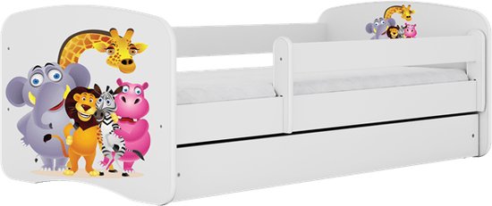 Kocot Kids - Bed babydreams wit dierentuin met lade zonder matras 140/70 - Kinderbed - Wit