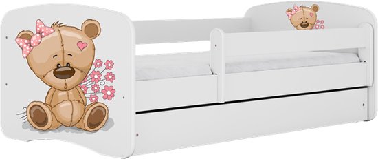 Kocot Kids - Bed babydreams wit teddybeer bloemen zonder lade met matras 140/70 - Kinderbed - Wit