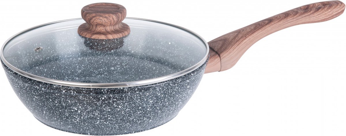 Top Choice - Wokpan met deksel - Graniet / hout - 28 cm