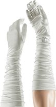 Apollo - Satijnen handschoenen gerimpeld - Wit - One Size - Kanten handschoenen - Bruidshandschoenen - Lange handschoenen - Carnaval