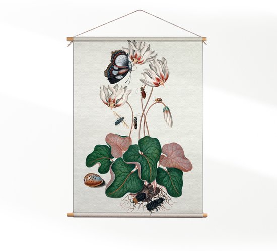 Textielposter Prent Natuur Vogel en Bloemen 12 CM) - Wandkleed - Wanddoek - Wanddecoratie