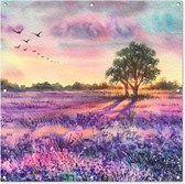 Tuindoek Lavendel - Verf - Vogels - Bomen - Paars - 100x100 cm