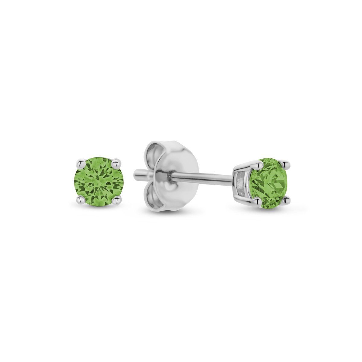 New Bling 9NB-1150 Zilveren Oorknopjes met Zirkonia Steentje 3mm - Groen - Rhodium - Zilver
