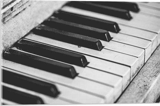 Acrylglas - Close-up van Toetsen van een Piano (Zwart- wit) - 60x40 cm Foto op Acrylglas (Met Ophangsysteem)