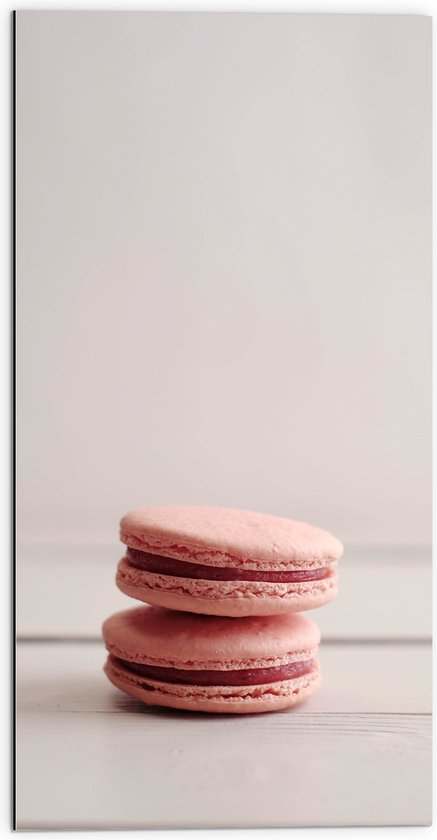 Dibond - Twee Opgestapelde Roze Macarons - 50x100 cm Foto op Aluminium (Met Ophangsysteem)