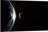 PVC Schuimplaat - Maan langs de Aarde in het Heelal - 120x80 cm Foto op PVC Schuimplaat (Met Ophangsysteem)