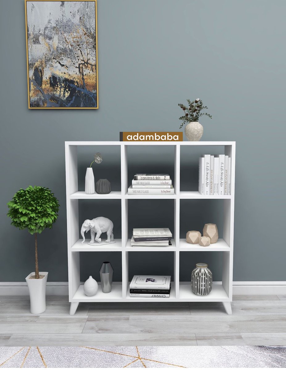 Adambaba - Kubus Boekenkast - 9 Vakken - Boekenkast met Planken - Vierkante Boekenkast - Bibliotheek - Wit