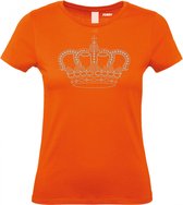 Dames T-shirt Kroontje zilver | oranje koningsdag kleding | oranje t-shirt | Oranje | maat XS