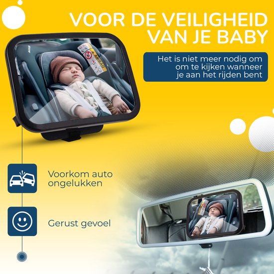 HeppieBabie - Autospiegel Baby 360° Verstelbaar - XL Formaat - Met  Gratis