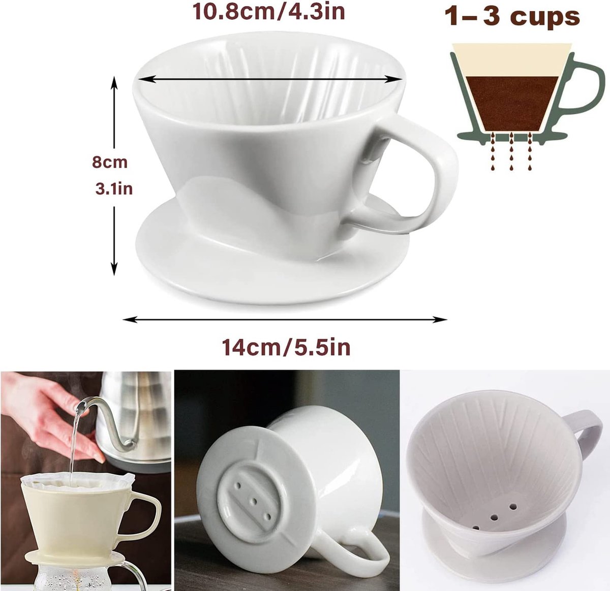 HNCY Koffiefilters, porselein, maat 2, koffiefilter