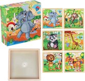 Puzzle en blocs - 9 Blocs - Y compris étagère avec bordure - Jouets Éducatif - Jungle - Animaux tropicaux - Éléphant - Singe - Panda - Girafe - Lion - Tigre - - Cube Puzzle - Puzzle en bois