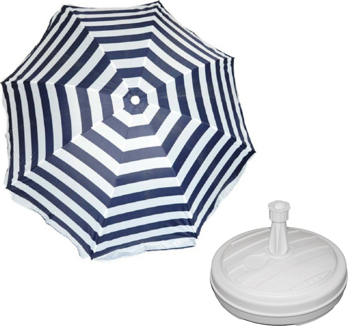 Parasol - Blauw/wit - D160 cm - incl. draagtas - parasolvoet - 42 cm - Parasols