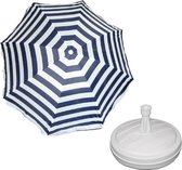 Parasol - Blauw/wit - D160 cm - incl. draagtas - parasolvoet - 42 cm