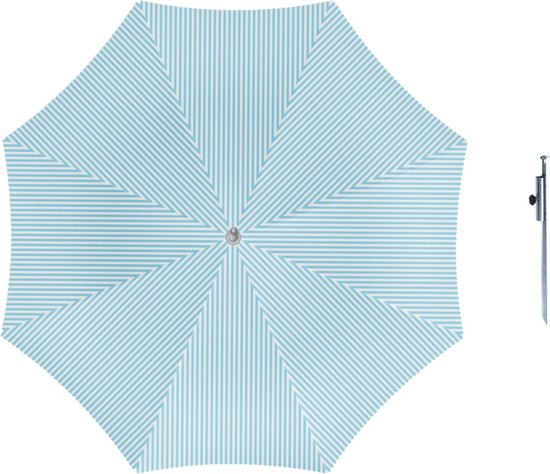 Parasol - Lichtblauw/wit - D160 cm - incl. draagtas - parasolharing - 49 cm