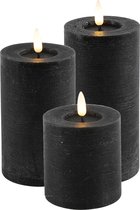 Bougies LED /bougies pilier - set 3x - noir - H8, H12,5 et H15 cm - minuteur